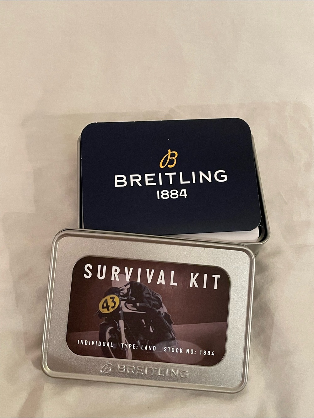 Breitling Survival Kit Tin with Games and Whiskey Stones